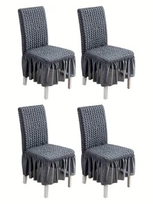 Bộ 1/4 tấm bọc ghế bằng vải tuyn, mềm mại, trang nhã, chống bụi, có độ co giãn cao, phù hợp cho phòng ăn, phòng khách, khách sạn, có thể tái sử dụng, nhiều màu sắc để lựa chọn. - Màu xám đen - Xem 7