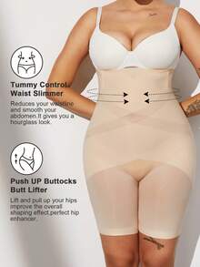 1 pieza Corsé moldeador de cintura de látex para mujer de talla grande, moldeador corporal de cintura alta con control de abdomen - Albaricoque - Ver 7