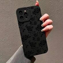 1pc Phone Case: Suitable For Apple Black Straight Edge Matte Rose Anti-Drop Phone Case Phone Accsesories Valentines Gifts - màu đen - Xem 2