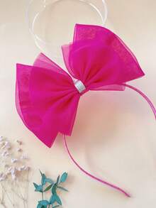 1pc Fuchsia Mesh Bow Headband For Girls, Suitable For Party, Holiday, Daily Decoration