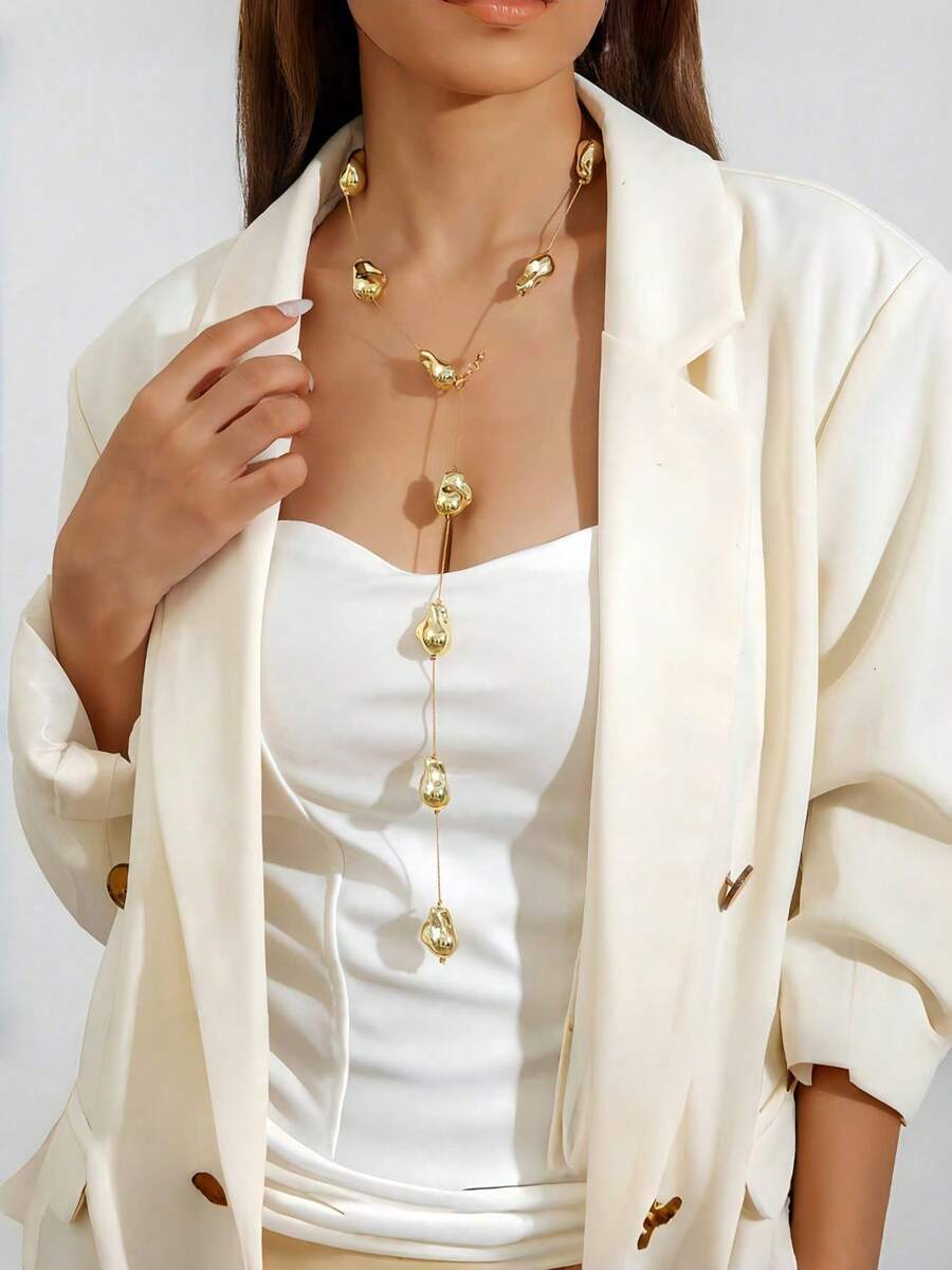 1 pièce Collier long pour femme minimaliste et asymétrique avec faux perles, collier pendentif en forme de Y, styles de port polyvalents, convient pour les rendez-vous, les fêtes, les cadeaux de vacances