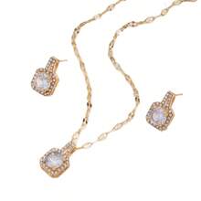1 Set Of 3pcs Fashionable Elegant Luxury Cubic Zirconia Detailed Geometric Earrings & Necklace Jewelry Set, Suitable For Daily Occasions, Valentine's Day, Mother's Day Gifts, And Gifts For Family And Friends