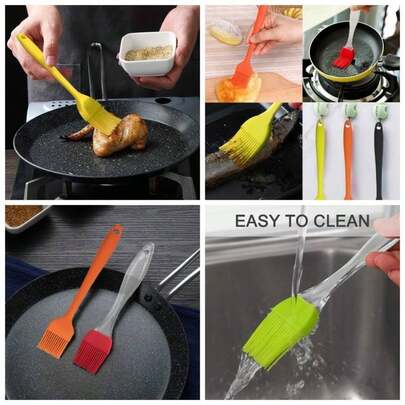 6 piezas de Pinceles de silicona para pasteles, Food Grade Oil Butter Basting Brush para BBQ Grill Cooking Baking - Naranja, Negro, Amarillo, Rojo, Azul, Verde