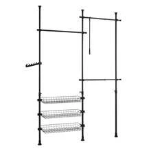 SoBuy FRG34-HG, Telescopic Wardrobe Organiser, Hanging Rail, Clothes Rack, Adjustable Storage Shelving, Grey - 黑色 - 查看 9