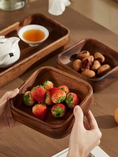 1 pieza Plato de postre de madera de nogal, bandeja de frutos secos, caja de almacenamiento de plato de fruta de madera maciza