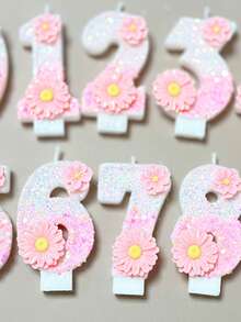 1 Peça Vela Numérica de Aniversário, Vela de Aniversário Rosa com Duas Flores, Vela de Bolo Decorada com Lantejoulas, Vela Numérica de 0 a 9, Vela Decorativa Favorita para Festa Romântica, Decoração de Bolo Adequada para Itens de Comemoração de Aniversário