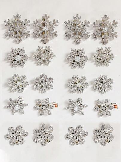 20 piezas Clips de pelo de mujer con perlas en forma de copo de nieve plateado, accesorios para el cabello con atmósfera invernal de rhinestone, clips de pelo de caimán para flequillo, decoración elegante para el cabello con copos de nieve para uso diario y navideño, esencial para Año Nuevo, ideal para fiestas