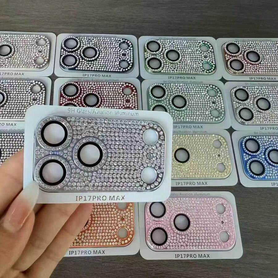 全钻相机镜头膜适用于 17 系列、17 Air、17 Pro、17 Pro Max，金属 9H 钢化玻璃相机镜头保护膜，高清透明 - 銀色 - 查看 1