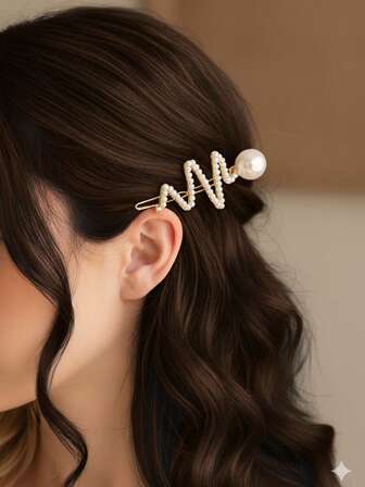 1个高品质仿珍珠发夹 - 适合日常和各种迷人造型，爪夹、发卡、发夹、发饰