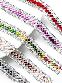 一套包含4种款式和4种尺寸的自粘水钻水晶丝带条,绿色水晶钻石闪亮装饰贴片,适用于DIY手工、婚礼派对装饰、汽车、手机、服装、鞋子配饰、家居装饰,高端时尚。 - 綠色 - 查看 8