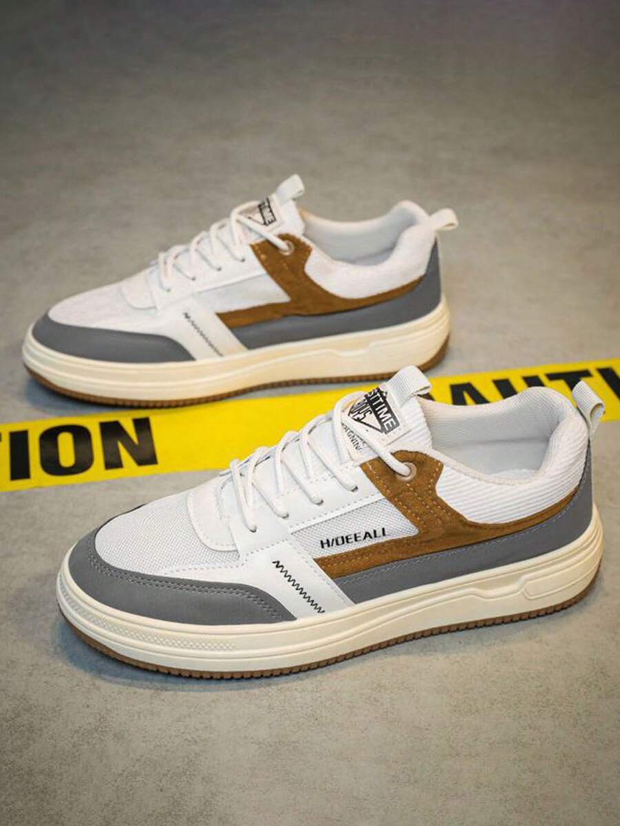 Zapatillas De Skate Casuales Para Hombre,Men's antideslizante zapatos deportivos ligeros,fitness/commuting,multifuncional deportes usable simple color que choca zapatos de tablero de estudiante. - Beis - Ver 1