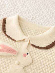 2pcs Girls Rabbit Knitted Cardigan & Skirt Set, Cute Winter Outfit For Young Girl - Beige - View 4