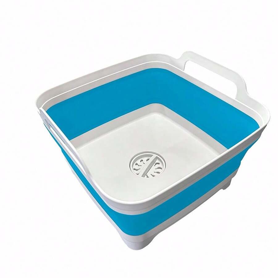 9L (2.4Gallon) Dish Basin Collapsible With Drain Plug Carry Handles , Space Saveing Kitchen Storage Tray Dish Wash Basin, Portable Dish Tub For Camping ,RV,Blue{"Color_name":"Blue"} - Blue - View 1