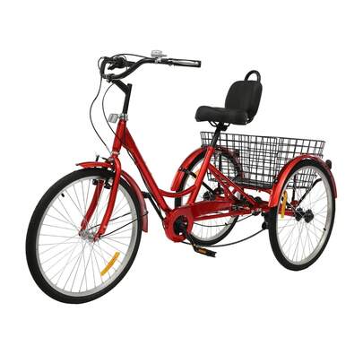 Triciclo per adulti, 7 velocità, 24 pollici, 3 ruote, triciclo per adulti, triciclo per adulti per donne/uomini/anziani, bicicletta da crociera con cestino posteriore per shopping/tempo libero/picnic