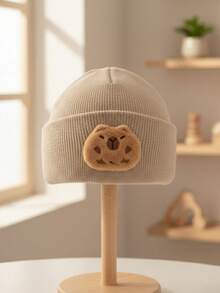 【婴儿针织帽】1顶可爱3D小水豚装饰针织婴儿帽，时尚柔软，保暖日常佩戴，适合4岁及以下儿童/婴儿秋冬季佩戴。 - 彩色 - 查看 8