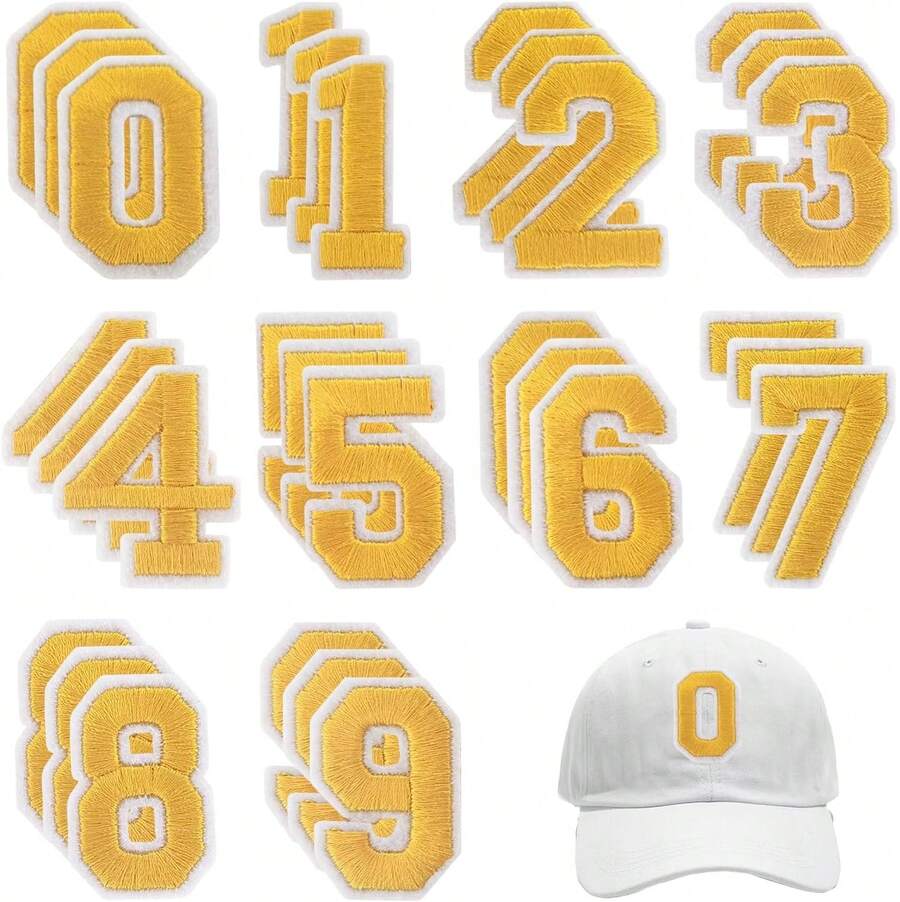 FR 30 Pcs Iron On Numbers Patches, Varsity Numbers 0-9 Applique Clothes, Dress, Hat, Jeans, Accessories/Yellow - Màu tím - Xem 1
