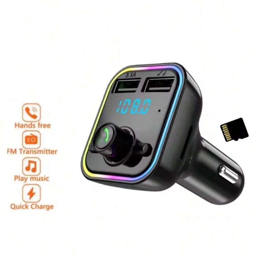 Transmisor para Auto con Pantalla LED FM Bluetooth 2 Puertos USB y Reproducción MP3 Compatible con Tarjeta TF Transmisor Bluetooth para Coche con LED RGB - Negro - View 1