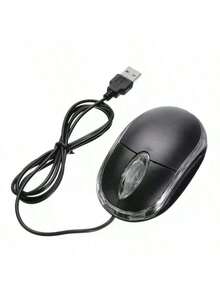 Mouse Sencillo Económico Para PC Laptop Mouse Óptico USB Ratón Alámbrico Con Luz LED 800 DPI - Negro - Ver 8