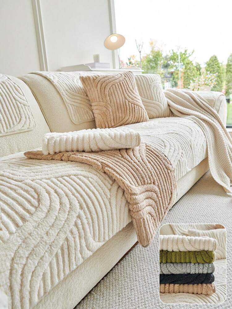 1PC Plush Velvet Jacquard Sofa Cushion Non-Slip Pet-Friendly Seat Pad, Winter Edition Thickened Warm Sofa Cover, Suitable For 1-4 Seater Sofa Decorative Protective Cover, Machine Washable - Multicolor - View 3
