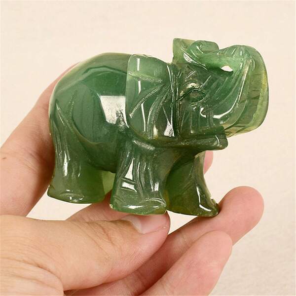 1pc, Hand Carved Natural Green Aventurine Jade Elephant Statue - Natural Crystal Artware Decoration