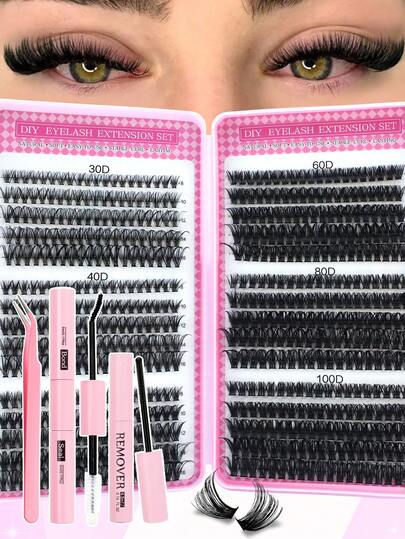 600 pièces Kit DIY d'extensions de cils Curl D 30D+40D+50D+60D Assortiment de cils mixtes, cils individuels Curl D de 10 à 16 mm, doux et moelleux, set de cils épais pratique pour les voyages avec colle, scellant et pinces pour une utilisation à domicile