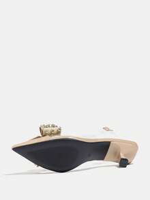 Tacones de aguja con hebilla y decoración de mariposa con rhinestones para mujer, glamorosos y sexys para fiesta, boda, exterior, casual, cita, regalo de cumpleaños, color champán PVC de tacón alto