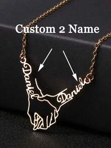 1pc Personalized Name Pendant Necklace, Personalized 18k Gold Plated 304 Stainless Steel Pendant Hand-Held Customizable With 2 English Name Necklaces, Unique Personalized Gifts Suitable For Family Lovers Friends Festival - Multicolor - View 1