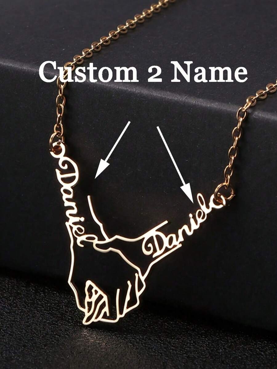1pc Personalized Name Pendant Necklace, Personalized 18k Gold Plated 304 Stainless Steel Pendant Hand-Held Customizable With 2 English Name Necklaces, Unique Personalized Gifts Suitable For Family Lovers Friends Festival - Multicolor - View 1