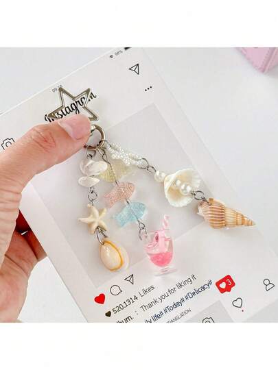 Ocean Series Pearl Style Pendant Ins Style Beaded Phone Chain Gubon  Bag Hanging Keychain