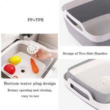9L (2.4Gal) Dish Basin Collapsible With Drain Plug Carry Handles,Kitchen Storage Tray Dish Wash Basin, Portable Dish Tub, Foldable Dishpan For Camping,RV,Gray{"Color_name":"Gray"} - 灰色的 - 查看 4
