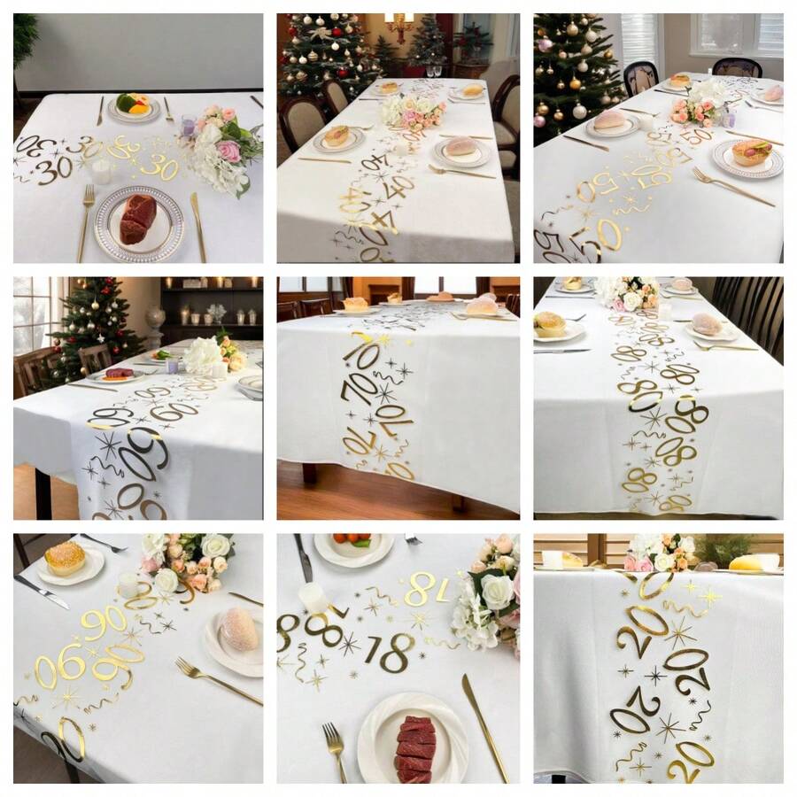 1/2pc 11inch*118/196/393inch Foil Printed Birthday Number Table Runner, Suitable For Festivals, New Year, Christmas, Halloween, Wedding, Birthday Party And Daily Use - Multicolor - View 1