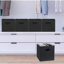 SimpleHouseware Foldable Cube Storage Bin With Handle 6 Pack Black