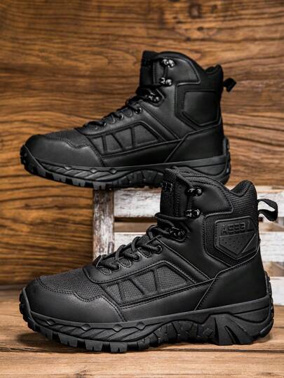 大码 A533 新款户外野外训练军靴、工作靴、休闲鞋、高帮靴、登山靴、徒步鞋、工作服靴、驼色、黑色、系带、金属孔眼、男式户外运动登山靴