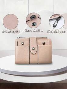 Nueva cartera retro con acabado mate para mujeres y estudiantes, con pliegue triple y hebilla con remaches, estuche de regalo. Suministros escolares de color rosa intenso, regalos para maestros, de vuelta a la escuela para mujeres, cartera, monedero, cartera pequeña