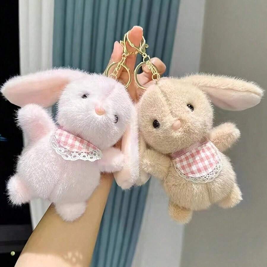 1pc Cuddly Companion, Plush Bunny Keychain - Soft Polyester Rabbit Charm Bags & Backpacks, Valentine's, Easter, Halloween, - Available In Pink, White, Khaki