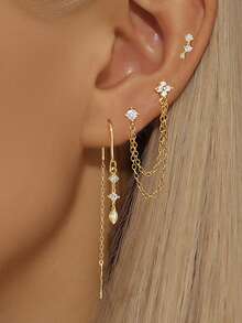 3Pcs/Set Earrings For Women Fashion Long Chain Stud Earrings Casual Four-Leaf Clover Earring Women Daily Jewelry Accessories