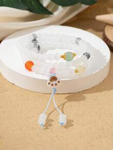 Cute Cat Paw 3-Circle Jade Bracelet Pendant