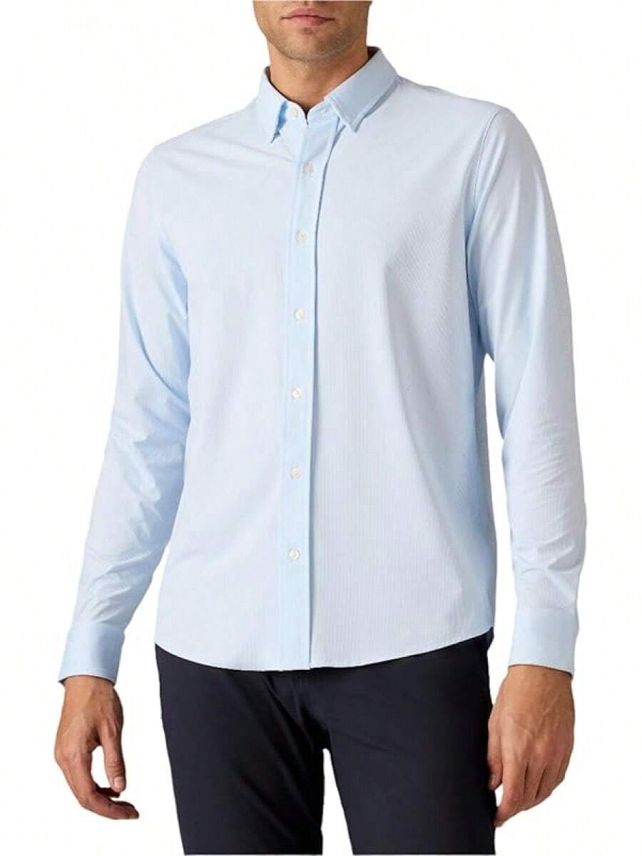Men's Commuter Shirt, Performance Dress Shirts For Men, Machine Washable, Wrinkle Resistant, Slim Fit Button Down Shirthalloween - Blue Stripe - View 1