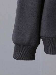 1pc Tween Girl Thermal Lined Thick Warm Sweatshirt, Young Student Clothing, Autumn/Winter Long Sleeve Top - Dark Grey - View 7