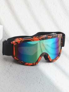 Classic Large Frame Water Transfer Floral Design Ski Goggles, Comfortable Foam Padded Anti-Collision, Unisex One-Piece Coated TPU Frame, Adjustable Strap, Multiple Colors Available