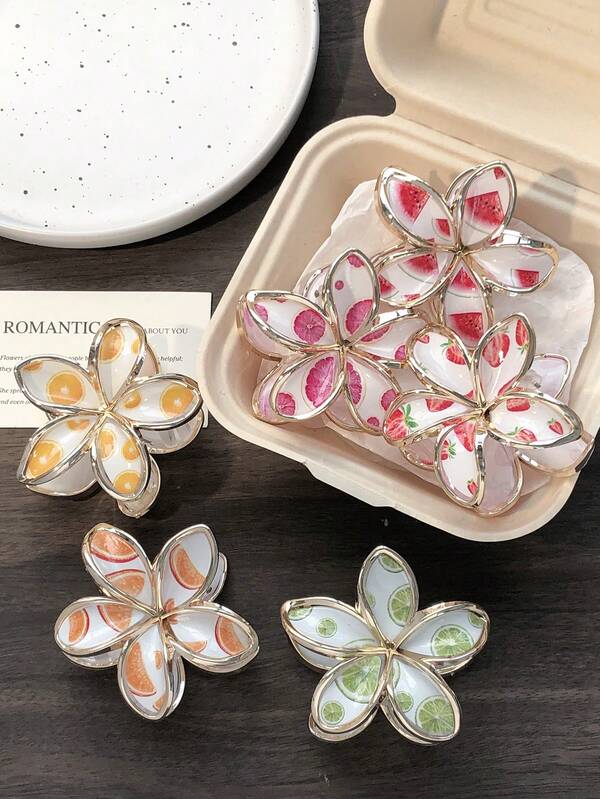 1 Stück/6 Stück zweifarbige Goldrand Gänseblümchen Haarklammern, Herbst süßes FruchtmusterMusterk Design, Frauen Pferdeschwanz Halbdutt Hochsteckfrisur Dekoration, geeignet für Zuhause, täglichen Gebrauch und Ausgänge, elegante Haaraccessoires, elegante Haarklammern, Winterhaarklammer