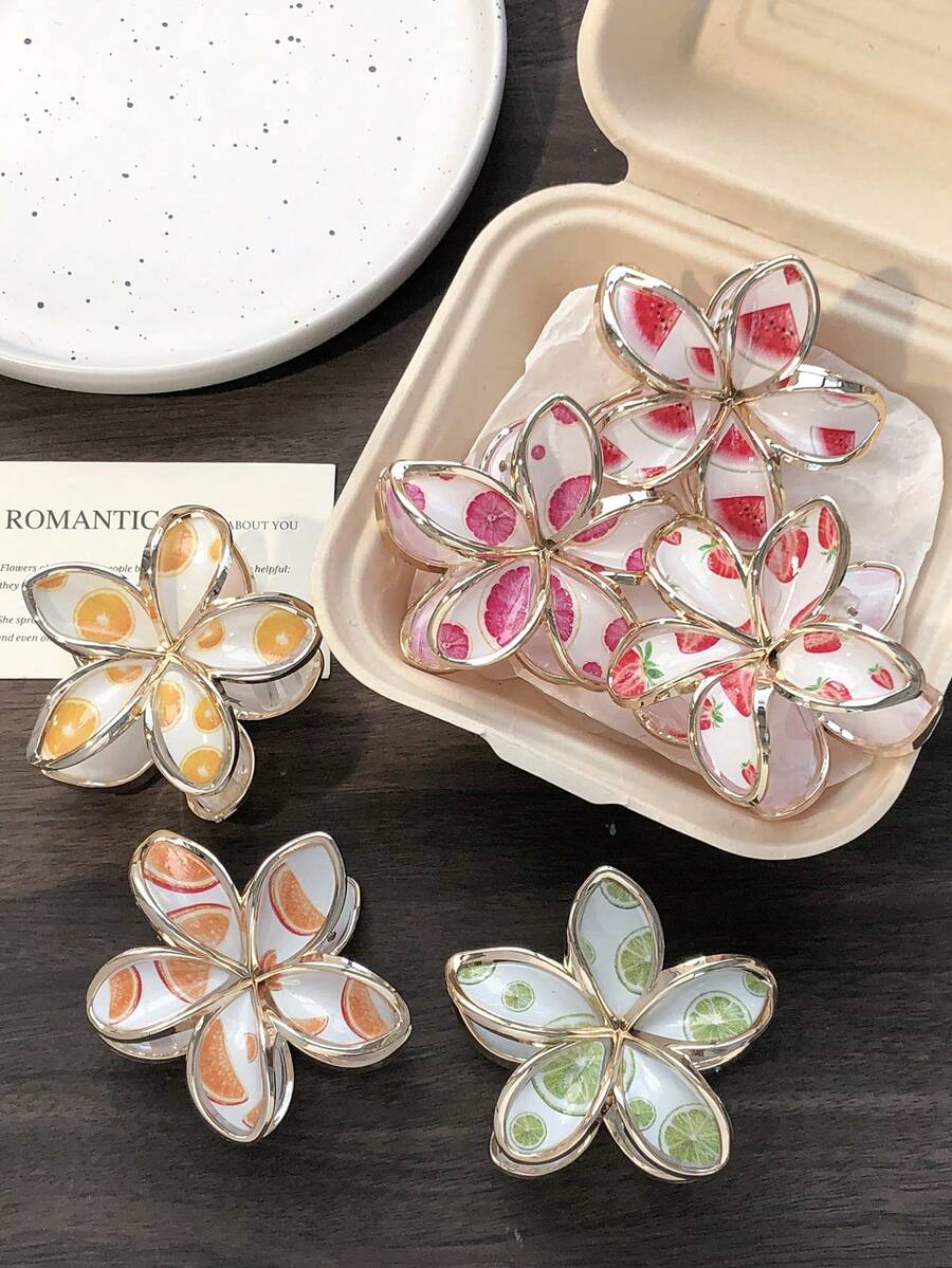 1 Stück/6 Stück zweifarbige Goldrand Gänseblümchen Haarklammern, Herbst süßes FruchtmusterMusterk Design, Frauen Pferdeschwanz Halbdutt Hochsteckfrisur Dekoration, geeignet für Zuhause, täglichen Gebrauch und Ausgänge, elegante Haaraccessoires, elegante Haarklammern, Winterhaarklammer