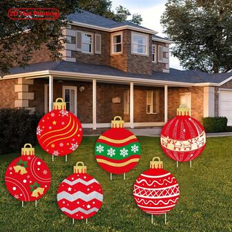 Juego de 6 piezas de decoración navideña - Decoración de bolas navideñas para jardín, adecuado para patio y césped, regalo ideal para familiares y amigos - Plano 2D, montado en el suelo, sin necesidad de electricidad, ocasión navideña, material de plástico