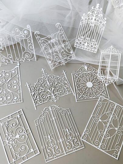 10 piezas/paquete Papel decorativo vintage con flores y mariposas huecas, material de collage DIY