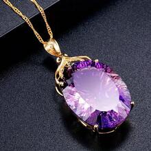 1 Piece Women's Luxurious Palace Style Large Oval Purple Synthetic  Necklace - Vintage Style White Gold Plated Inlay, With Transparent Embellished Frame, Deep Violet Center Stone, Elegant Gift For Valentine's Day, Anniversary, Party And Casual Outfits, Exquisite Chain For Banquets And Vacations, Large Women's Necklace - 紫色的 - 查看 1