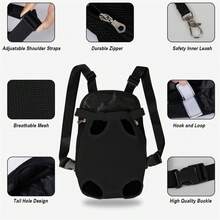 Adjustable Dog Backpack Carrier, Breathable Front Chest Pack Suitable For Hiking, Camping, Travel, Fits Small To Medium Dogs & Cats, 5-9 Lbs, Black