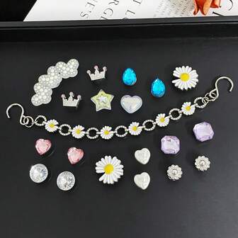 20pcs Fashion Shoe Decorations, Daisy Diamond Flower DIY Shoe Accessories, Alloy Daisy Shoe Chains, Suitable For Clogs, Sandals, Beach Bags Decoration, Holiday Gifts