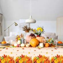 2pcs/4pcs Thanksgiving Pumpkin & Maple Leaf Plastic Disposable Tablecloth, Autumn Leaf Rectangle Dining Table Cover For Harvest Thanksgiving Holiday Party, Kitchen Use 54" X 108"