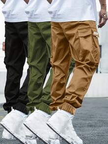 Plus Size Men's Letter Embroidered Drawstring Cargo Pants