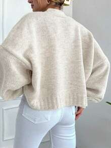 2025 Fashionable Loose Fit Short/Long Sleeve Knitted Cardigan Sweater Jacket For Women, Versatile For Spring, Autumn & Winter - Apricot - View 4